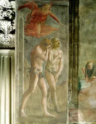 Adam och Eva fördrivs ur paradiset, omkring 1427 (före restaurering)