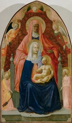 och Masolino: Sankta Anna, Jungfru Maria och Jesusbarnet, fem änglar (tempera på trä)