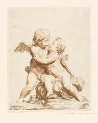 Teckning, Två kyssande amoriner, 1750-90