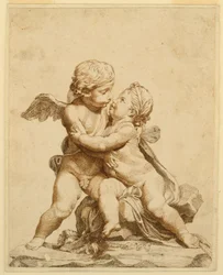 Teckning, Två kyssande amoriner, 1750-90