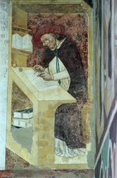 Hugues de Provence vid sitt skrivbord, från cykeln av "fyrtio lysande medlemmar av den dominikanska orden" i kapitelhuset 1342