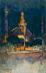 Belysning av huvudingången till utställningen i Paris, 1900.