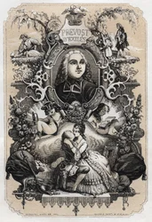 Frontispice av "Histoire de Manon Lescaut et du Chevalier Des Grieux" av Abbe Prevost (Antoine Francois Prevost) (1697-1763) - Upplaga av 1839 illustrerad av Tony Johannot (1803-1852)