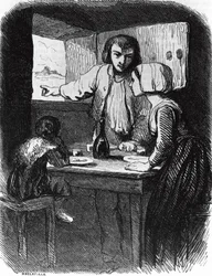 Illustration till La Mare au Diable, roman av George Sand (1804-1876), gravyr av Henri Delaville (aktiv i mitten av 1800-talet) efter teckning av Tony Johannot (1803-1852)