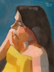 En fundersam kvinna i profil