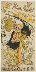 Skådespelaren Segawa Kikunojo I som Hanjo i pjäsen "Tsumagoi Sumidagawa", uppfördes på Nakamura Theatre den tredje månaden, 1733