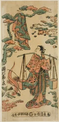 Skådespelaren Segawa Kikunojo I som Mizue Gozen i pjäsen "Suehiro Izu Nikki", uppfördes på Nakamura Theatre i elfte månaden, 1745 (?)