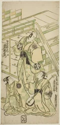 Skådespelarna Ichimura Uzaemon VIII som Onio Shinzaemon och Onoe Kikugoro I som kurtisan Usugumo i pjäsen "Nanakusa Wakayagi Soga", uppfördes på Ichimura Theatre den första månaden, 1744