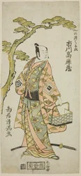 Skådespelaren Ichikawa Komazo I som Kawazu Saburo i pjäsen "Kaido Ichi Izu no Harugoma", uppförd på Nakamura Theater under den första månaden 1766