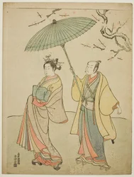 Skådespelarna Ichikawa Komazo I (L) och Nakamura Matsue I (R)