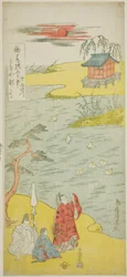 Poeten Ariwara no Narihira vid stranden av floden Sumida