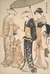 Högt uppsatt Samurai Girl with Four Attendants, från serien A Brocade of Eastern M..., ca. 1784.