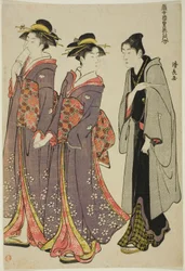 Ut på en promenad, från serien "A Collection of Contemporary Beauties of the Pleasure Quarters (Tosei yuri bijin awase)"