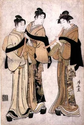 Playing the Shakuhachi, c.1782 (träblockstryck med blindprägling)