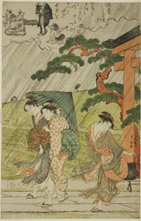 Plötslig dusch vid Mimeguri Shrine