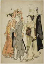Skådespelaren Ichikawa Danjuro V och hans familj, från en onamnlad serie med fyra tryck som visar skådespelare i privatlivet