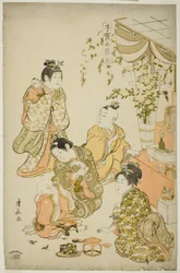 Dockfestivalen, ur serien "Dyrbara barns lekar under de fem festivalerna (Kodakara gosetsu asobi), ca 1801 (färgtryck i trä)