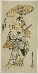 Skådespelaren Sawamura Sojuro I som Soga no Juro i pjäsen "Tsuru Kame Osana Soga", uppfördes på Ichimura-teatern den första månaden, 1721 (?)
