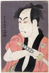 Ichikawa Omezo I i rollen som Yakko Ippei ur pjäsen Koinyobo Somewake Tazuna, av Tōshūsai Sharaku, verksam 1794-1795