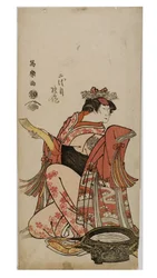 Kabuki-skådespelaren Nakamura i kvinnlig roll (onnagata), ca 1794-1795 (träblock på papper)