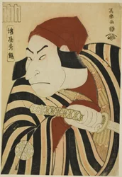 Nakamura Nakazo II som prins Koretaka förklädd till bonden Tsuchizo i pjäsen "Intercalary Year Praise of a Famous Poem (Uruo Toshi Meika no Homare)," som spelades på Miyako Theatre i elfte månaden, 1794