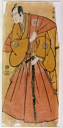 Representation av en kabuki-skådespelare, skådespelaren Ichikawa Komazo III, i rollen som Minase i pjäsen "The Divine Spirit on the Yaguchi Basin"