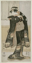 Skådespelaren Iwai Hanshiro lV som Otoma, dotter till Ohina från Inamuragasaki i Kamakura (Yondai-me Iwai Hanshiro no Kamakura Inamuragasaki no Ohina musume Otoma)