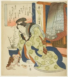 Kvinna leker med pekingesehund, eller Elegansen och friheten i skriften (So), från serien "Tre verk med tre estetiker (San tai san ban shoku)"