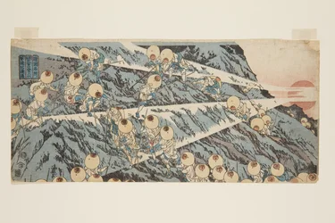 Att bestiga berget Fuji i Suruga-provinsen, vägen till helgedomen (Sunsh? ?miya-guchi tozan) (träblock i färg)