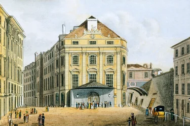 Österrike, Wien, Kaiserliches och Koenigliches Hoftheater (kejserliga och kungliga teatern) av Tranquillo Mollo, gravyr