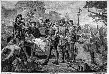 Frikännande av den tidigare cyperslagen i Bordeaux 1453. Gravyrer 1800-talet efter teckning av Garnier Trichon.