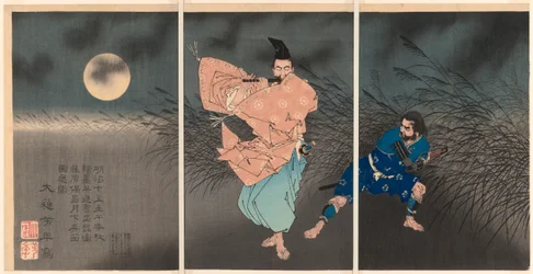 Fujiwara no Yasumasa spelar sin flöjt i månskenet