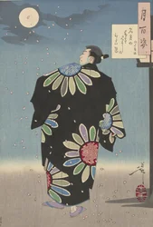 Fukami Jikyu i månsken, 1887 (träsnitt i färg)