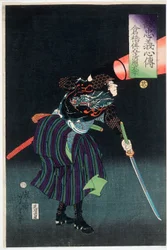 Kurahashi Densuke Kiyohara no Takeyuki med en lykta