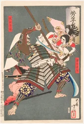 Minamoto no Ushiwakamaru i kamp med rövaren Kumasaka Chōhan