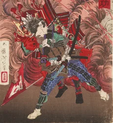 Okubo Hikozaemon räddar Tokugawa Ieyasu på slagfältet, 1881