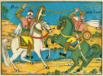 Strid mellan kalifen Abu Saada Al-Zanati och Diab Ibn Ghanem i södra Egypten. Populärt bildspråk, Tunisien