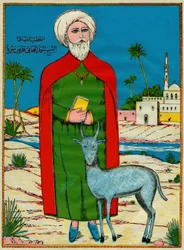 Shejk Sidi Ahmed al-Tijani, grundare av den sunnitiska orden Al-Tijaniyya på 1700-talet. Folklig bild, Tunisien