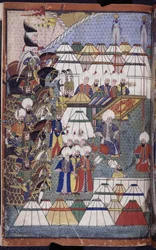 Lägg till. 22011 f.199, Lala Mustafa Pasha i läger efter sin seger vid Kars-Nusretname, från 