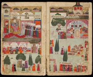 Kröningen av den osmanske sultanen Mehmed III (1566-1603) i Topkapıpalatset 1595 (ur manuskriptet Mehmed III:s fälttåg i Ungern) - ca 1600