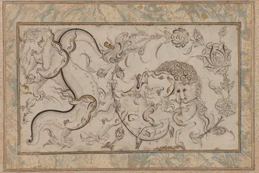 Lejon-, chi-lin- och drakeset i blomsprayer, ottomansk period