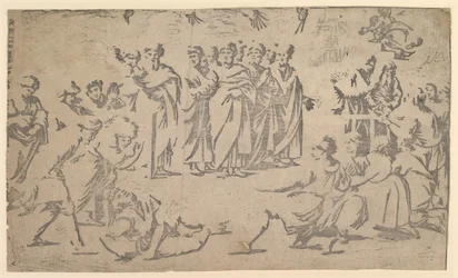 Ananias död omgiven av apostlar, 1518.