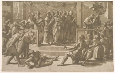 Ananias död, omgiven av apostlar, 1518.
