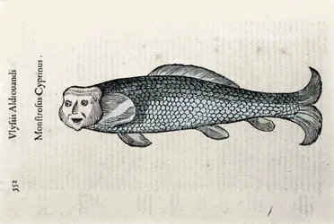 Fiskrepresentation Nicolas Plate illustrerad med ett manuskript av Natural History av Ulisse Aldrovandi (1522-1605), Ulisse Aldrovandi fonds, University Library of Bologna, ed. 1603.