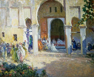 Pashas dom, Fes 1924, målning av Ulisse Caputo (1872-1948), 80x100 cm, Italien, 1900-talet