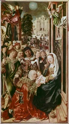 The Adoration of the Magi Målning på trä av Ulrich Apt den äldre (1460-1532)