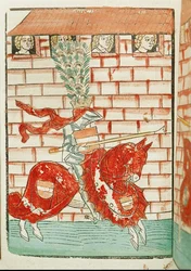 Hertig Friedrich av Tyrolen i en tornerspelsturnering under konciliet i Konstanz ...