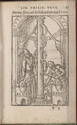 Alkemisk apparat från: The Book of the Secrets of Nature, 1556-1557