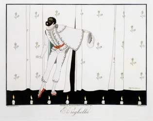 Brighella, från "Masks and Characters of Italian Theatre"-upplagan av Le Journal des Dames et des Modes, graverad av Henri Reidel (fl.1914-20) 1914 (färg litho)
