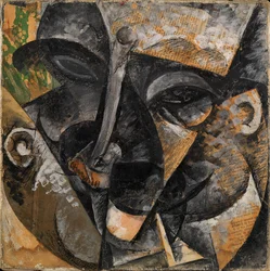 Dynamism i en mans huvud eller Komposition i en kvinnas huvud eller Nedbrytning av ett människohuvud eller Linjer som förstärker en mans huvud (Dinamismo di una testa di uomo), av Umberto Boccioni